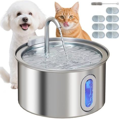 Fontana d'acqua per gatti da 2,5 L con pompa silenziosa, LED, filtro a carbone attivo, 19,4 x 19,4 x 18,7 cm (1/5)