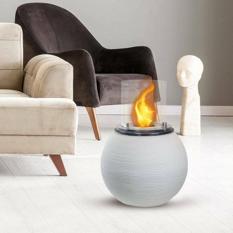 Dmora - Bioethanol-Kamin Dserturin, Ökologischer Kamin, Rauchfreies Feuer, Heizung mit Ethanol, Made in Italy, 40x40 h54 cm, Weiß (1/4)