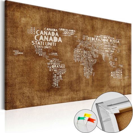 Tableau en Liège "Carte du Monde - the Lost Map en Italien" 40 x 60 cm (1/2)