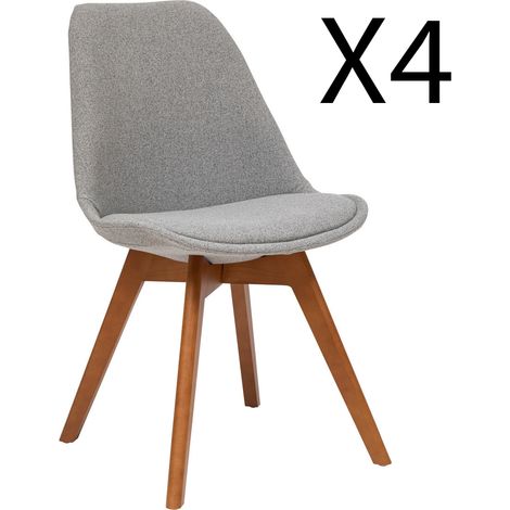 Lot de 4 chaises de table en tissu polyester gris avec pieds en bois foncé - Longueur 48 x Profondeur 55.2 x Hauteur 79.5 cm -PEGANE- (1/3)
