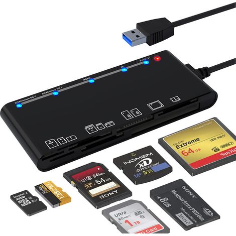 Lecteur De Cartes - USB 3.0 - 7 Emplacements CF SD TF XD MS Micro SD - Compatible Windows Mac Linux - Débit Jusqu'à 5 Gbps - Plug And Play (1/5)