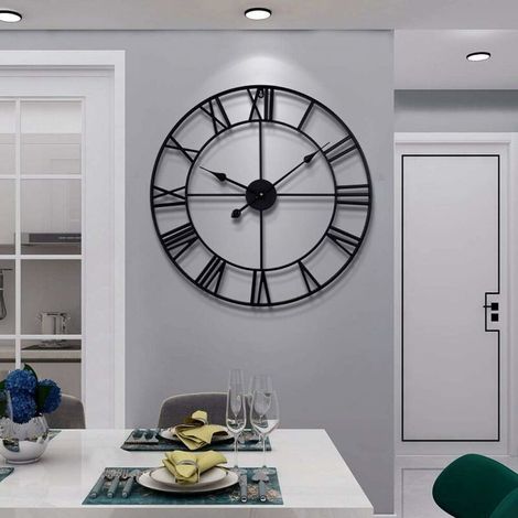Grande Horloge Murale Ronde en métal de Style Vintage Silencieux sans tic-tac à Piles 40 cm horloges à Chiffres Romains Noirs pour Salon Chambre Cuisine décoration (1/5)
