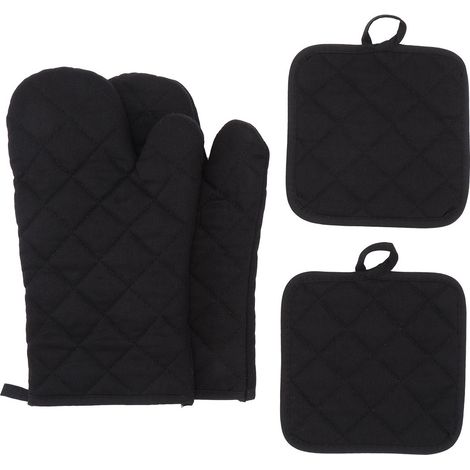Gants de cuisine - 2 gants de four et 2 maniques - Coton - Gants de barbecue - Résistants à la chaleur - Mains de cuisine - Adaptés pour la cuisson au four, la pâtisserie et les grillades - 30 x 15 cm (1/5)