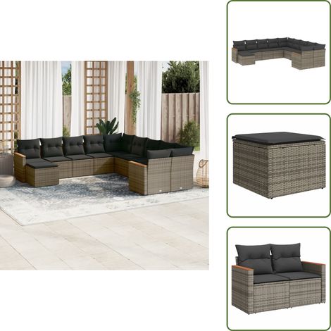 Ratán sintético - vidaXL Set de sofás de jardín 11 pzas y cojines ratán sintético gris - Sofás de jardín gris
