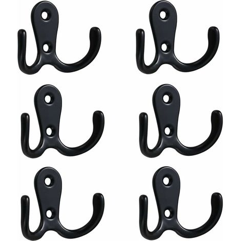 Patères à vis, lot de 6 crochets muraux doubles en métal, crochets porte-clés, patères rétro, crochets muraux pour salle de bain et cuisine (noirs)