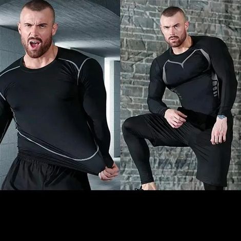 Sportliches Herren-Sweatshirt, schmale Passform, lange Ärmel, schnelltrocknend, ideal zum Laufen und für Outdoor-Fitness, schwarz, Größe XL (1/4)