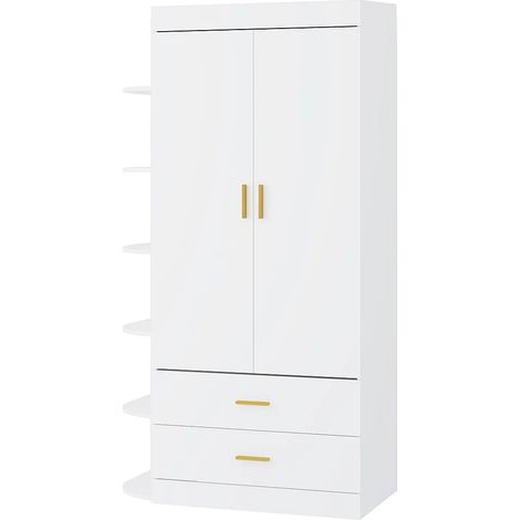 Armadio 2 ante 2 cassetti e 6 ripiani - L100 cm - Bianco e dorato - GRIMORI (1/5)