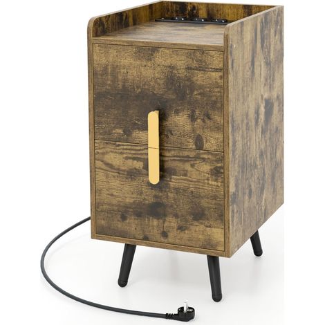 Comodino con stazione di ricarica 40 x 32 x 60 cm ampio spazio di archiviazione design moderno legno ingegnerizzato color caffè 200021025