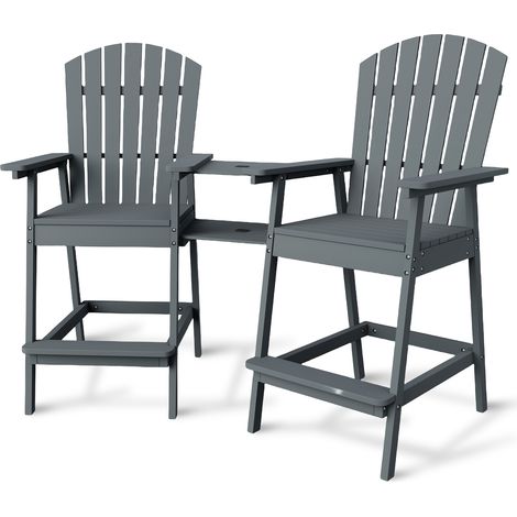 GARVEE - Chaise Adirondack Bar Hauteur Bois Massif Lot 2 – Fauteuil Jardin Relaxation avec Plateau, pour Terrasse & Balcon(Gris) (1/5)
