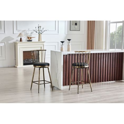 Tabouret de bar moderne en métal style Windsor, assise rembourrée – hauteur standard pour îlot cuisine, bar & restaurant – look industriel vintage minimaliste (1/4)