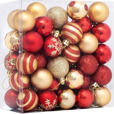 Boule de Noel, 50 Pcs Decoration Noel Sapin Boules de Noël avec Boule de Noel Rouge et Or,Decoration Sapin Boules Noel avec Lanière (1/5)