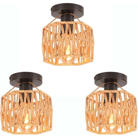 3pcs Rétro Plafonnier Industriel Lustre Vintage Abat-jour en Corde de papier Design Carré Lampe de Plafond pour Salon Chambre (1/5)