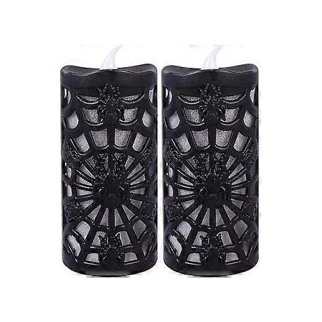 Lampe bougie LED décorative d'Halloween avec toile d'araignée (noire) (2 pièces) (1/5)