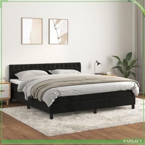 Sommier à lattes avec matelas - Mod. 3141499 - Velours noir - 180x200 cm - Matelas 20 cm ressorts ensachés (1/5)