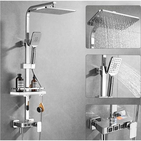 Ensemble de douche mitigeur thermostatique intelli Ensemble de douche chromé numérique robinet salle de bain mélangeur chaud et froid système de pluie montage mural Kit complet robinet de bain baignoi (1/5)