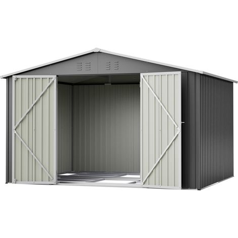 Caseta de jardín metálica con techo a dos aguas XXXL 300 x 252 x 191 cm gris (1/5)