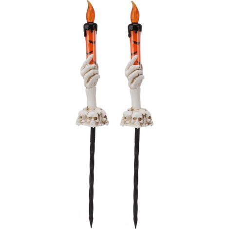 Lot de 2 Bougies Lumineuses Halloween Orange Lumière Chaude 120mAh Plastique Main Squelette Fantôme (1/5)