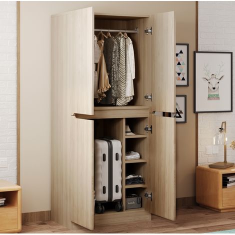 Armario ropero 70 x 40 x 170 cm con doble puerta y compartimento, color madera (1/5)