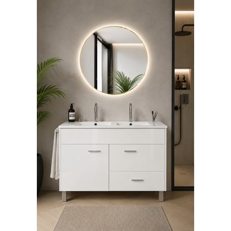 Meuble de salle de bain avec vasque ORIGENBATH SAMOS sans miroir 120x45 cm double vasque blanc (1/3)