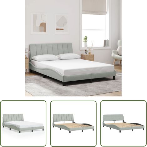 The Living Store Bettgestell ohne Matratze Hellgrau 140x200 cm Samt - Samtsofa - Bettessel - Doppelbett - Boxspringbetten - Himmelbett (1/5)