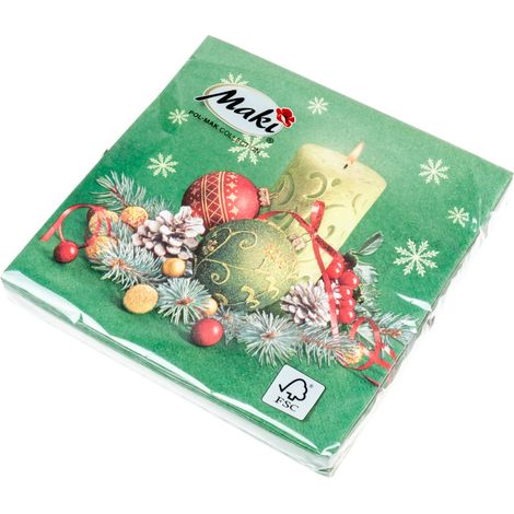 Grüne Weihnachtsservietten mit Weihnachtsdeko-Motiv (1/2)