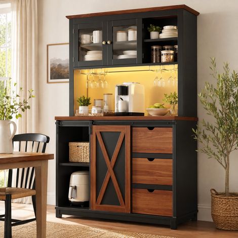 Mobile cucina alto con LED, controllo via app, 104 x 40 x 180 cm, nero DESVIAE (1/5)