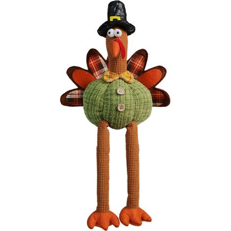 Peluche Dinde de Thanksgiving Décoration Automne Jambes Pendantes Vert Douce et Mignonne pour Table Maison Fête Harvest (1/5)