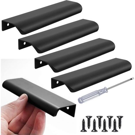 4x Schwarze Möbelgriffe 120mm Versteckte Schrankgriffe Mattschwarz aus Aluminiumlegierung, Ideal für Küchen, Schubladen, Schranktüren (inkl. Schrauben)