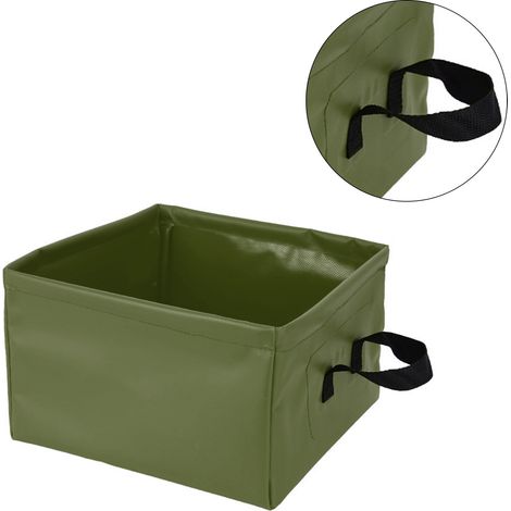 Bassin pliable et étanche de 13 L, vert olive, idéal pour le camping, les voyages et la randonnée. (1/5)