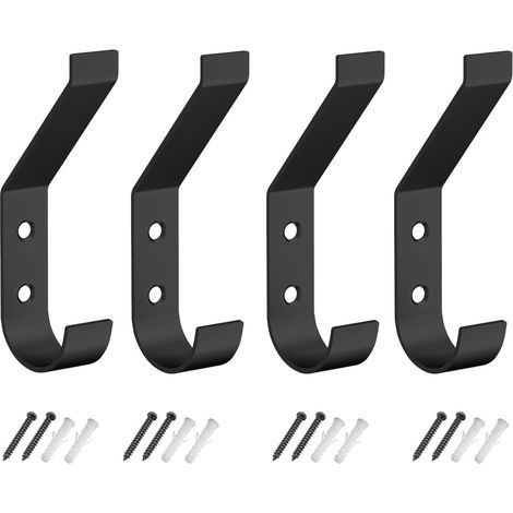 Ganchos para abrigos (4 piezas), perchero de pared de metal negro, ganchos de pared modernos, para entrada, dormitorio, baño, ganchos multiusos, tornillos incluidos, negro (1/5)