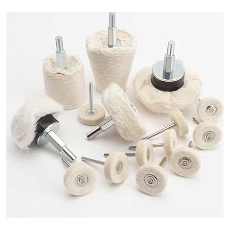 Polierscheibe für Bohrmaschine Polieraufsatz 15 Stück Bürsten Satz Polierkegel Polishing Auffing Pad Polier Wheel für Manifold, Aluminium, Edelstahl, Chrom etc.