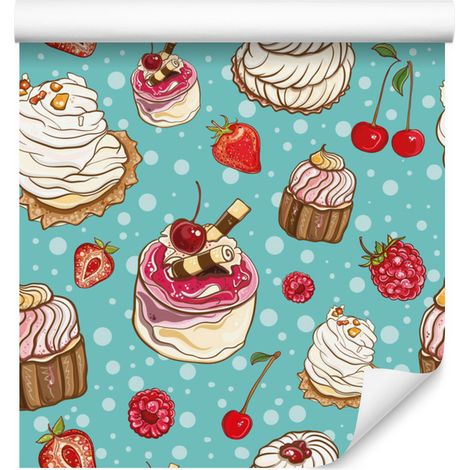 Papel pintado con coloridos pasteles y frutas para salón y dormitorio, 50x1000 cm. (1/5)