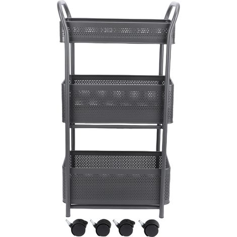 Chariot utilitaire roulant à 3 niveaux avec panier coulissant en acier, poignée de rangement mobile multifonctionnelle pour salon cuisine gris (1/5)