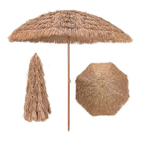 Costway – Parasol de plage en paille 205 cm – 8 baleines en métal – Imperméable et résistant à la décoloration – Style tropical pour piscine et terrasse