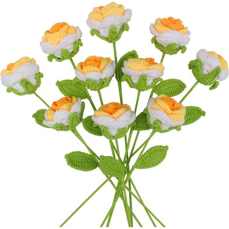 Fleurs artificielles au Crochet, 10 pièces, tulipes faites à la main, Bouquet tricoté, ornements floraux, cadeaux, décoration de maison (1/5)
