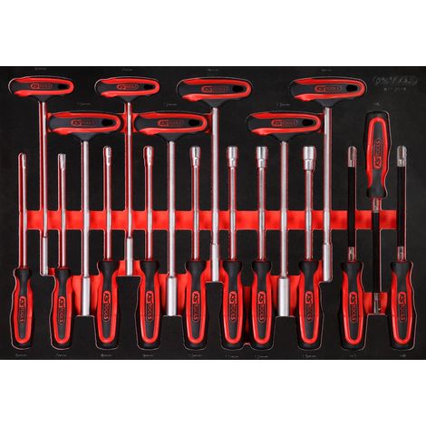 Kstools – Jeu de clés mâles coudées à poignée en T – 18 pièces – Longueur 388mm – Résistant aux hydrocarbures – Insert en mousse pour rangement (1/2)