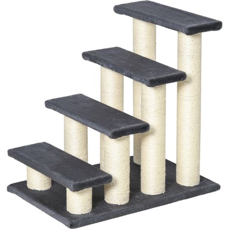 Escalera para mascotas 60x42x61 cm 4 pasos cubierta suave de peluche rascador sisal estable gris