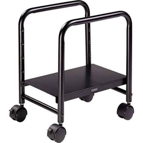 Support unité centrale hauteur ajustable, chariot informatique mobile 4 roulettes. Compatible bureau assis-debout, finition noire (1/5)