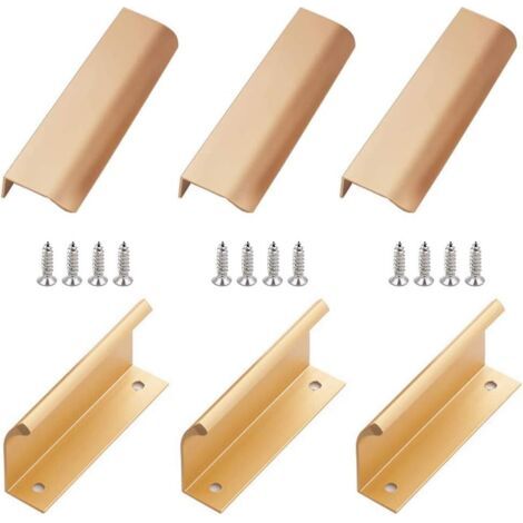 Poignée Dissimulée en Aluminium, Lot de 4 Poignée de Meuble Invisible en Alliage D'aluminium Pour Armoires de Cuisine, Salon (200x40mm) (Or) (1/5)