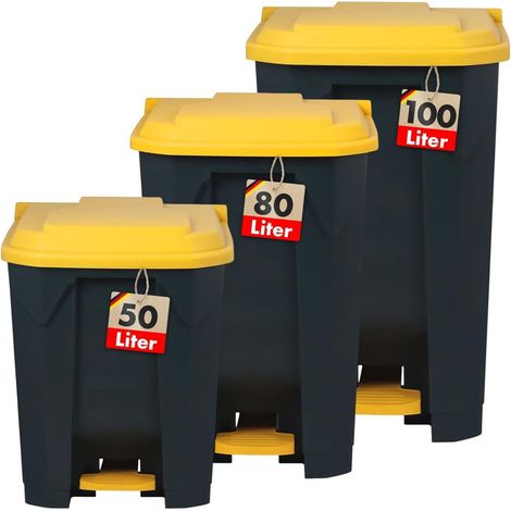 Poubelle, avec couvercle, pour cuisine et bureau, système de tri des déchets, poubelle à pédale avec mécanisme Step On, corbeille à papier Olaf (80 l, jaune) (1/5)