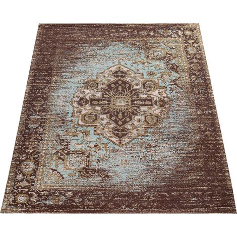 Paco Home Orient Kurzflor Teppich Wohnzimmer Used-Look Orientalisches Design In Braun 80x150 cm