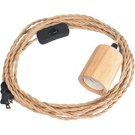 Pendelleuchten-Set aus Holz mit Kabel, 4,5 m (14,76 ft), Vintage-Industrie-Stil, mit gedrehtem Nylonkabel und E26 (US)-Stecker. (1/5)