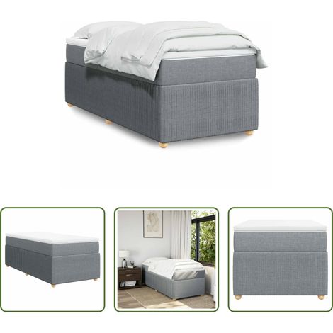 vidaXL Surmatelas - Sommier à lattes de lit et matelas Gris clair 90x190 cm Tissu (1/5)