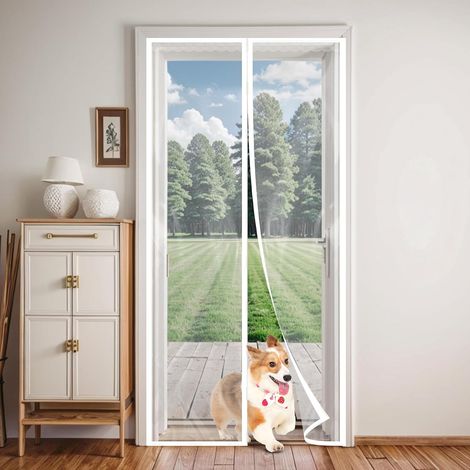 Moustiquaire magnétique blanche pour porte 140x240cm, rideau anti-mouches auto-adhésif (1/5)