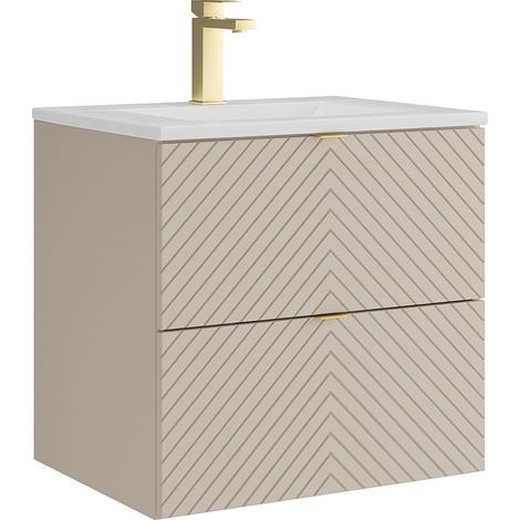 Meuble de salle de bain suspendu avec vasque à encastrer et robinet - Beige - 60 cm - DORIONI