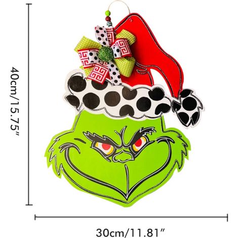 Décoration de porte d'entrée, mur, porche ou extérieur : couronne en bois verte représentant un personnage de film, panneau de bienvenue de Noël. (1/5)