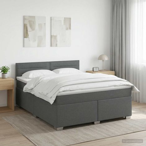 vidaXL Lit de box spring avec matelas et LED Gris foncé 160 x 200 cm (1/5)