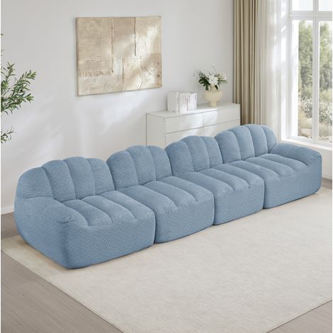 Modulares Ecksofa 366x104x79 cm Blau Granulierter Fleece rahmenlos mit tiefer Sitzfläche (1/5)