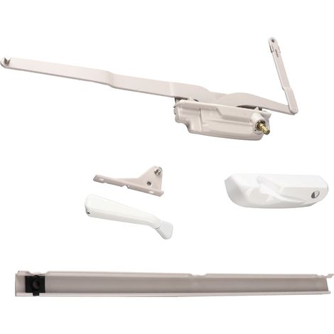 Kit de conversion de manivelle à double bras gauche pour fenêtre à battant Maxim 50.00 avec poignées pliantes à couvercle blanc et bras renforcés. (1/5)