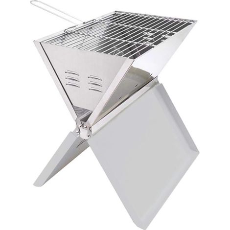 Barbecue pliant, à charbon, four à charbon en acier inoxydable, barbecue portable pour four, grille pliante, jardin 31 x 39 cm (argent) (1/5)